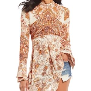 Free People Lady Luck Tunic Top Dress In Ivory Size L Western 70s Cottagecore